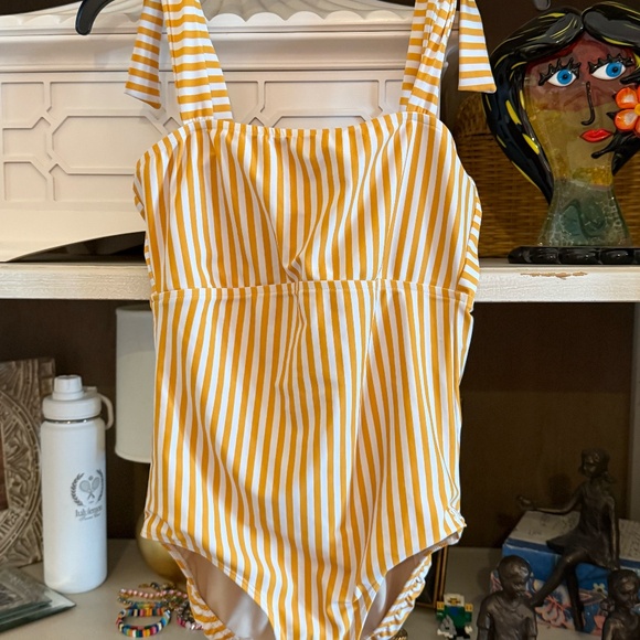 Albion the cabana one piece swimsuit in yellow stripe size Small tie shoulder - Picture 5 of 7